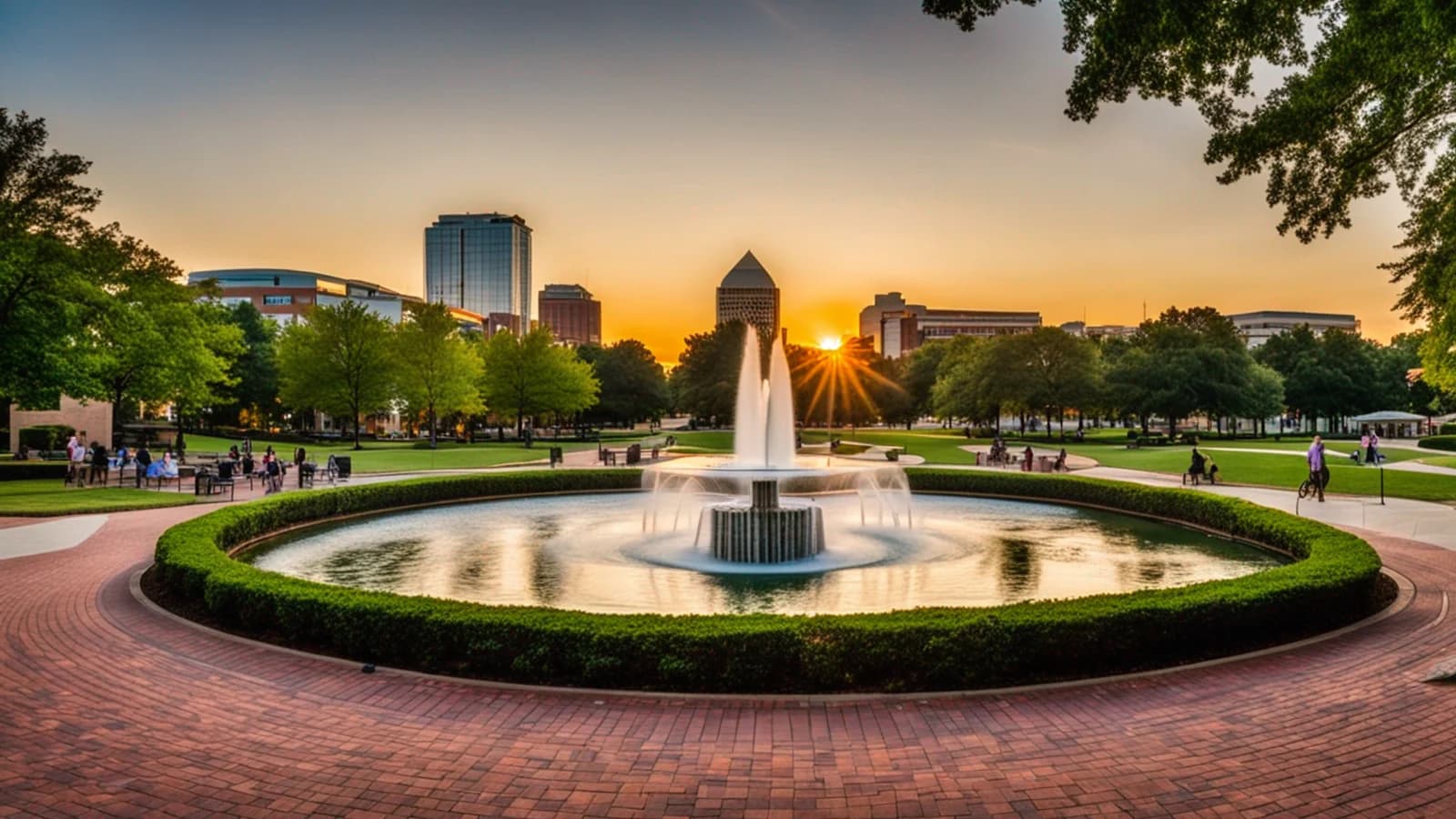 Downtown Huntsville Alabama with Big Spring Park at golden hour